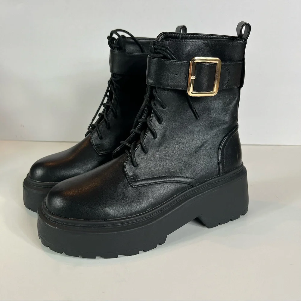 NWOT Billini Xanti vegan leather platform combat lug sole ankle boots - Picture 5 of 11